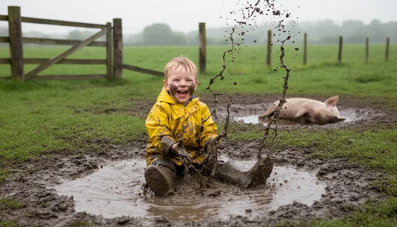 Illustration of happy as a pig in mud: Extremely happy and content.