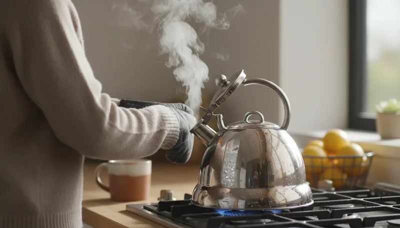 Illustration of kettle: A container for boiling water.