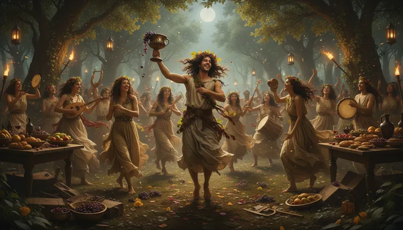 Illustration of dionysus: Greek god of wine and festivity.