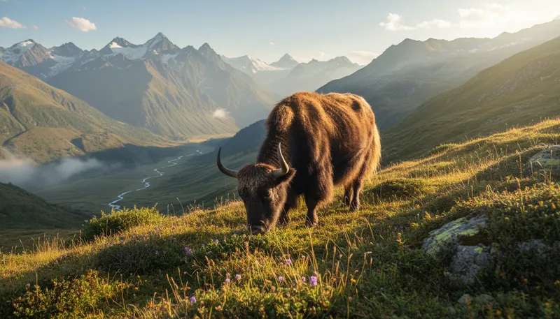Illustration of yak: A long-haired bovine from Asia.