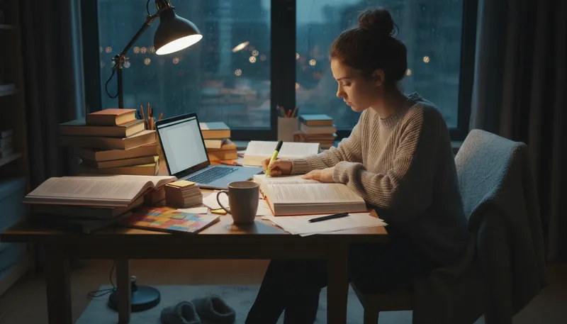Illustration of buckle down: start working hard and focused.