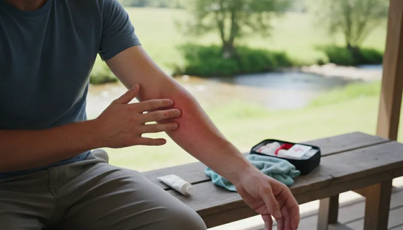 Illustration of inflamed: Red and swollen due to irritation or injury.