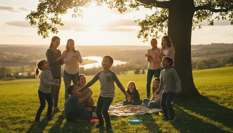 Illustration of one big happy family: A group that feels united and joyful together.
