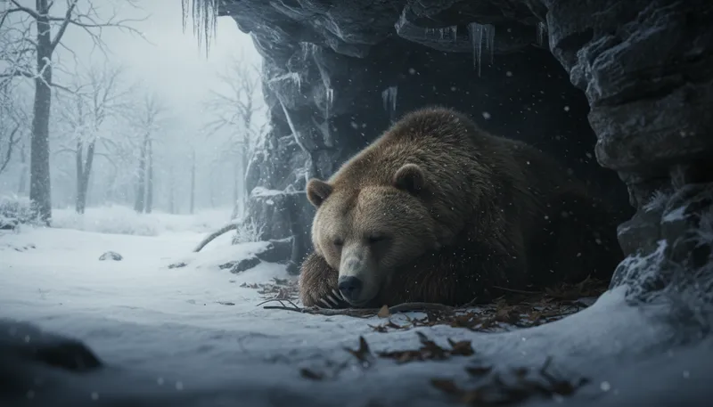 Illustration of hibernate: To sleep for an extended period during winter.