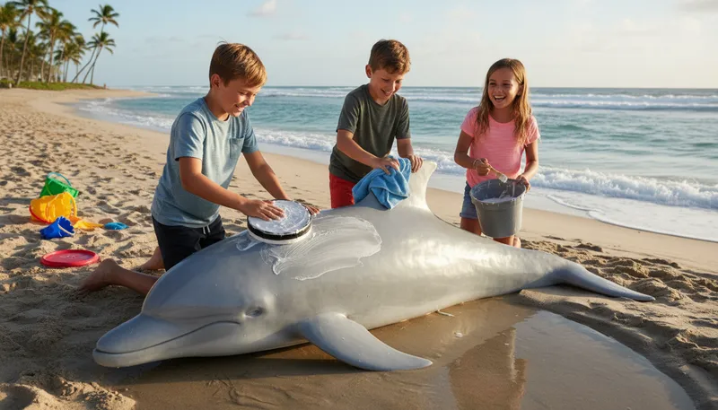 Illustration of wax the dolphin: To engage in a playful or silly activity.