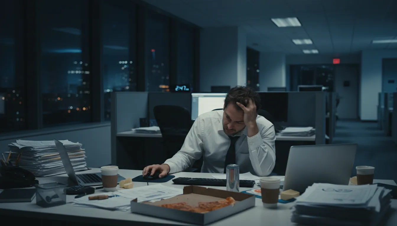 Иллюстрация overwork: To work too hard or too much.