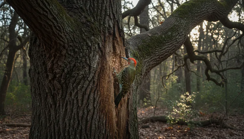 Illustration of woodpecker: A bird known for pecking on trees.