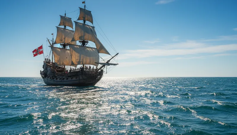 Illustration of galleon: a large sailing ship from the past.