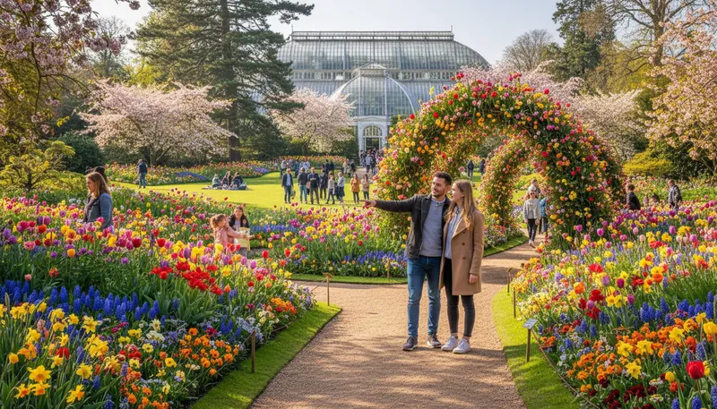 Illustration of kew: A location known for its botanical gardens.