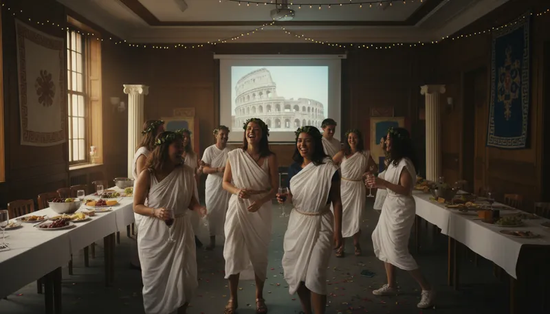 Illustration of toga: A loose-fitting garment worn in ancient Rome.