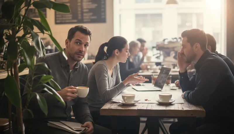 Illustration of overhear: Hear someone else's conversation without their knowledge.