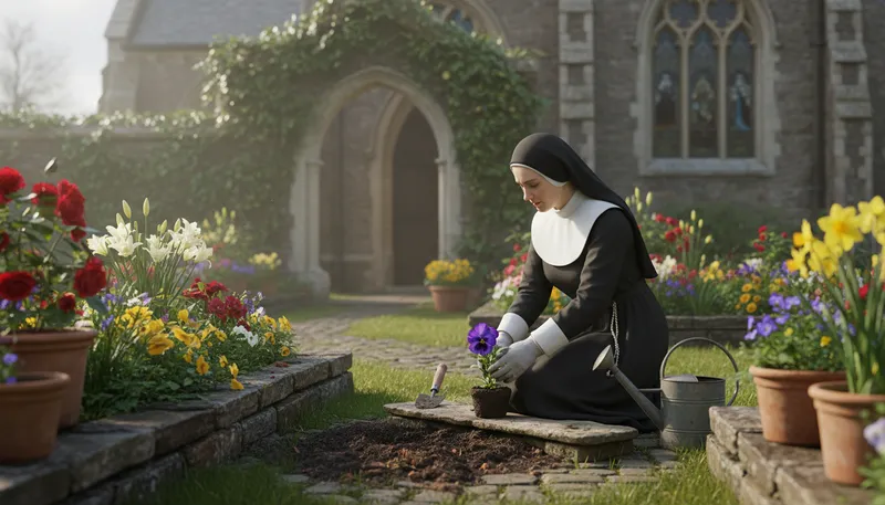 Illustration of nun: A woman dedicated to religious life.