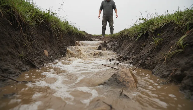 Illustration of ditch: A narrow channel for drainage.
