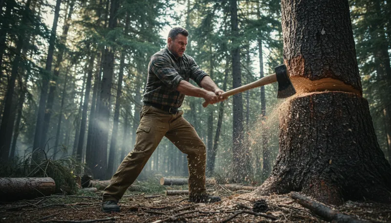 Illustration of lumberjack: A person who cuts down trees.