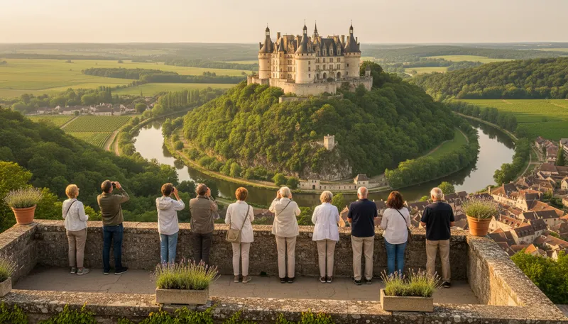 Illustration of château: A large French country house or castle.
