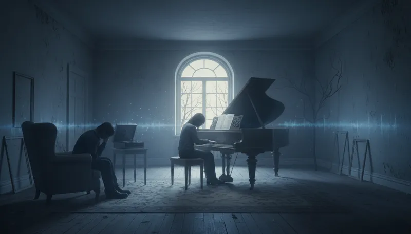 Illustration of melancholic: Feeling or expressing sadness or sorrow.