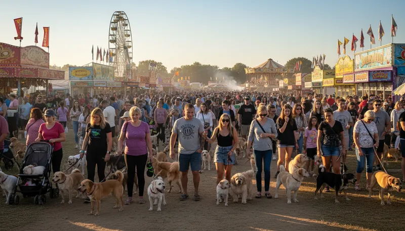 Illustration of the whole world and his dog: Many people; a large crowd.