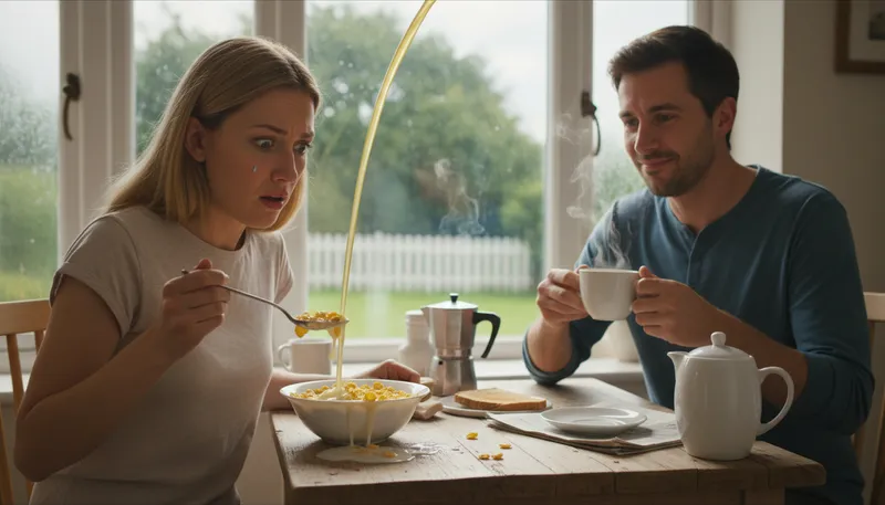 Illustration of piss on someone's cornflakes: to ruin someone's happiness or plans