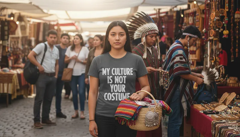 Illustration of my culture is not your costume: Cultural appropriation is disrespectful.