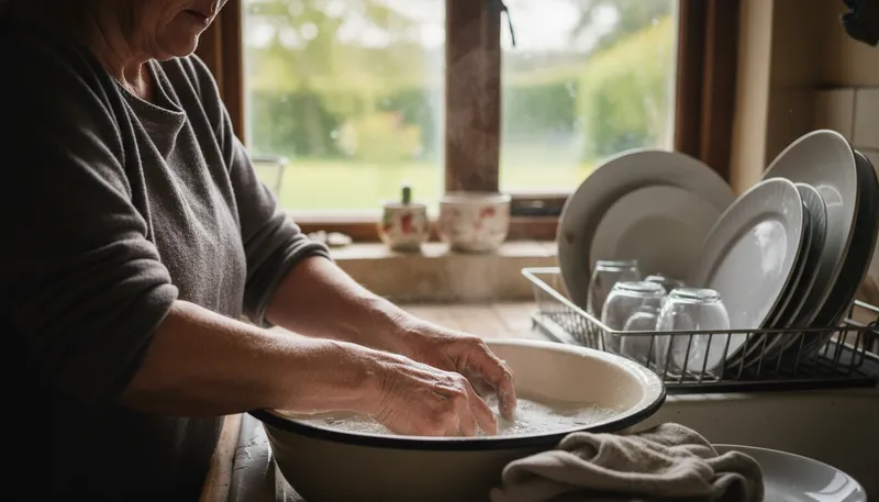 Illustration of dishpan hands: dry, rough hands from washing dishes