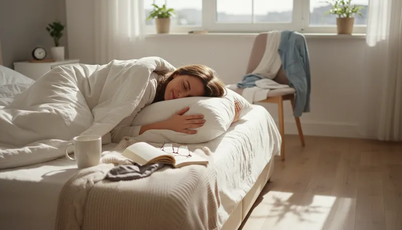 Illustration of sleep in: stay in bed longer than usual.