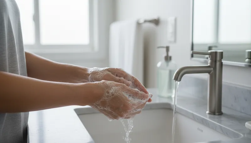 Illustration of lather: To create foam or bubbles, often with soap.