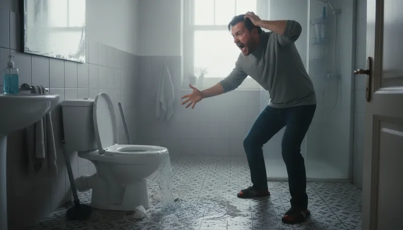 Illustration of the toilet is clogged: the toilet cannot flush properly.