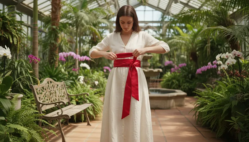 Illustration of sash: A long strip of cloth worn around the waist.