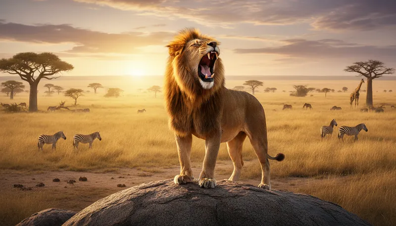 Illustration of king of beasts: a term for the lion, symbolizing strength