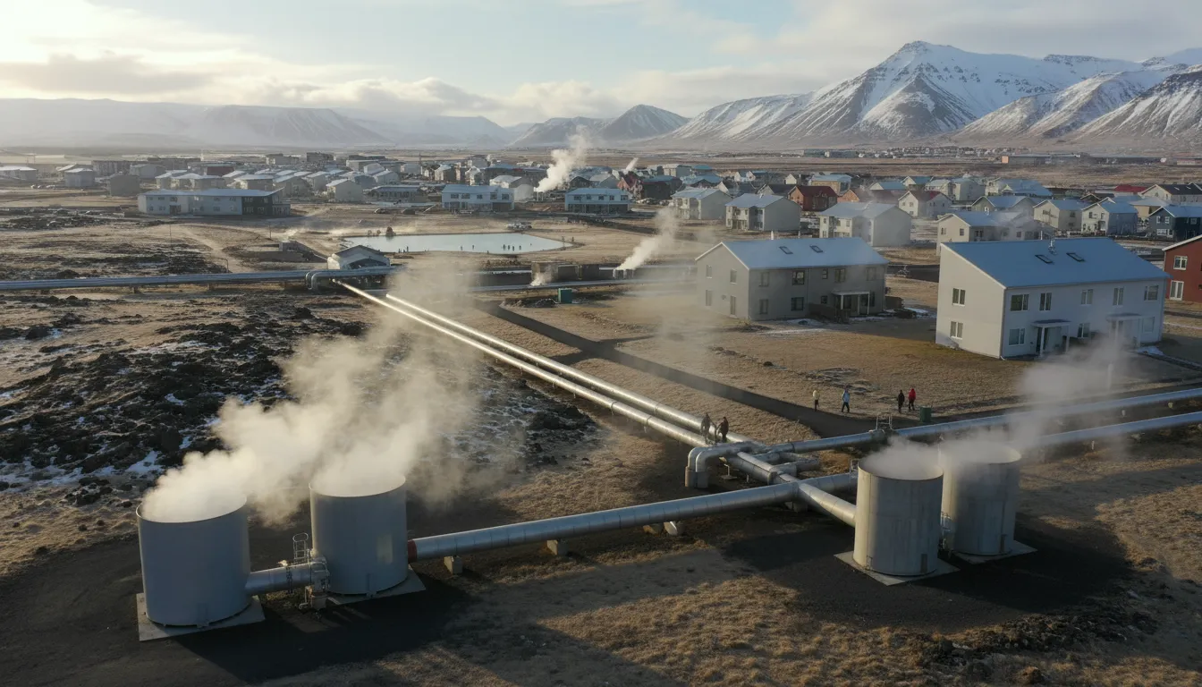 Illustration of geothermal energy: Power produced from heat stored deep inside the earth.