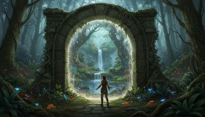 Illustration of portal: A doorway or gateway to another place.