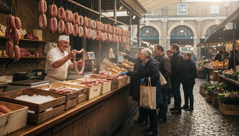 Illustration of smithfield: A place known for meat production.