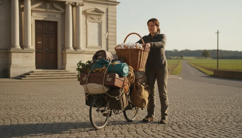 Illustration of put all one's eggs in one basket: risk everything on a single venture.