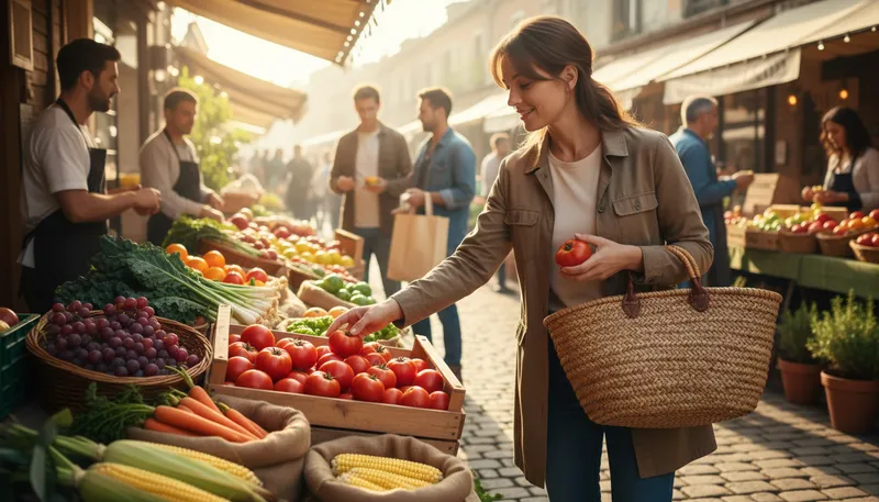 Illustration of produce: fresh fruits and vegetables sold in stores