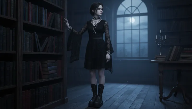 Illustration of goth: A style featuring dark clothing and themes.