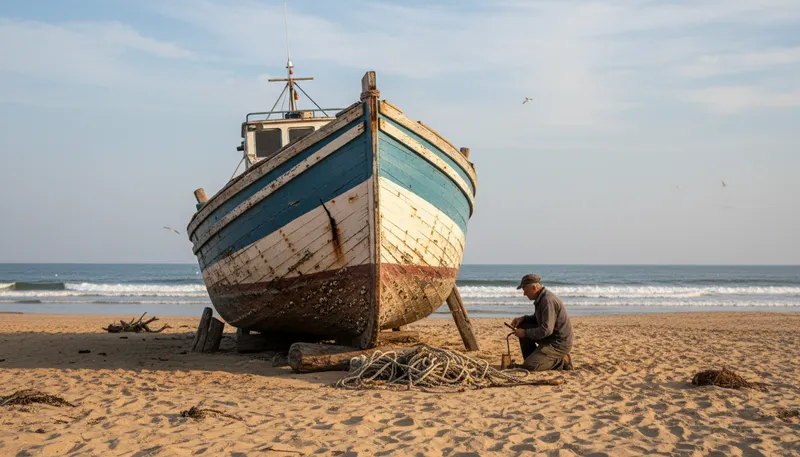 Illustration of high and dry: in a safe or secure position.