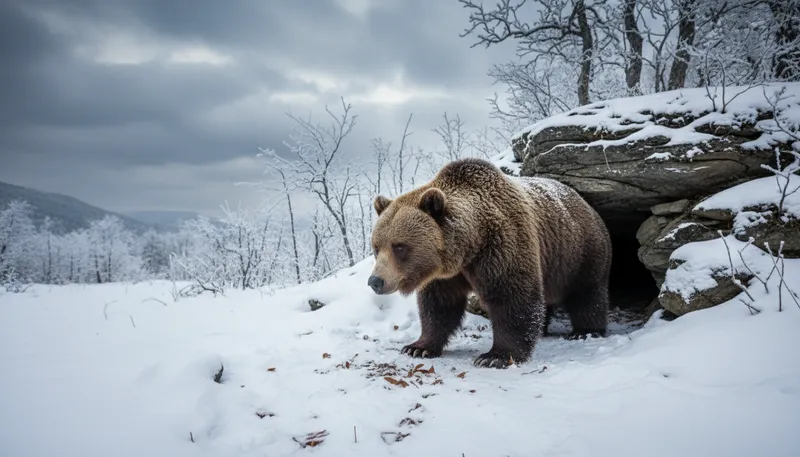 Illustration of hibernation: A state of inactivity for animals in winter.