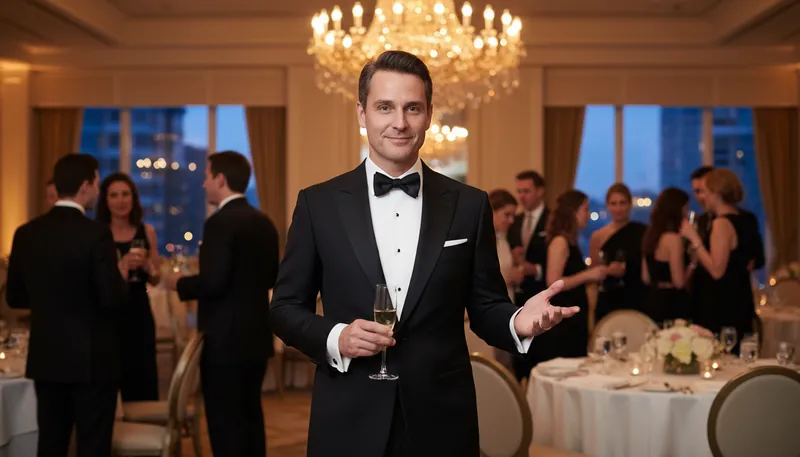 Illustration of tuxedo: A formal suit typically worn at evening events.