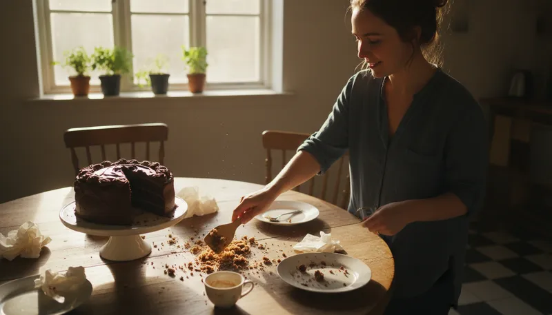 Illustration of cake crumbs: small pieces left over from cake.