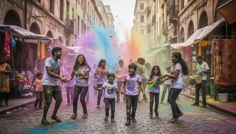 Illustration of holi: A vibrant festival of colors in India.