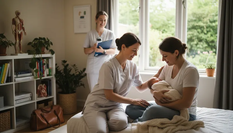 Illustration of midwifery: the practice of assisting childbirth.