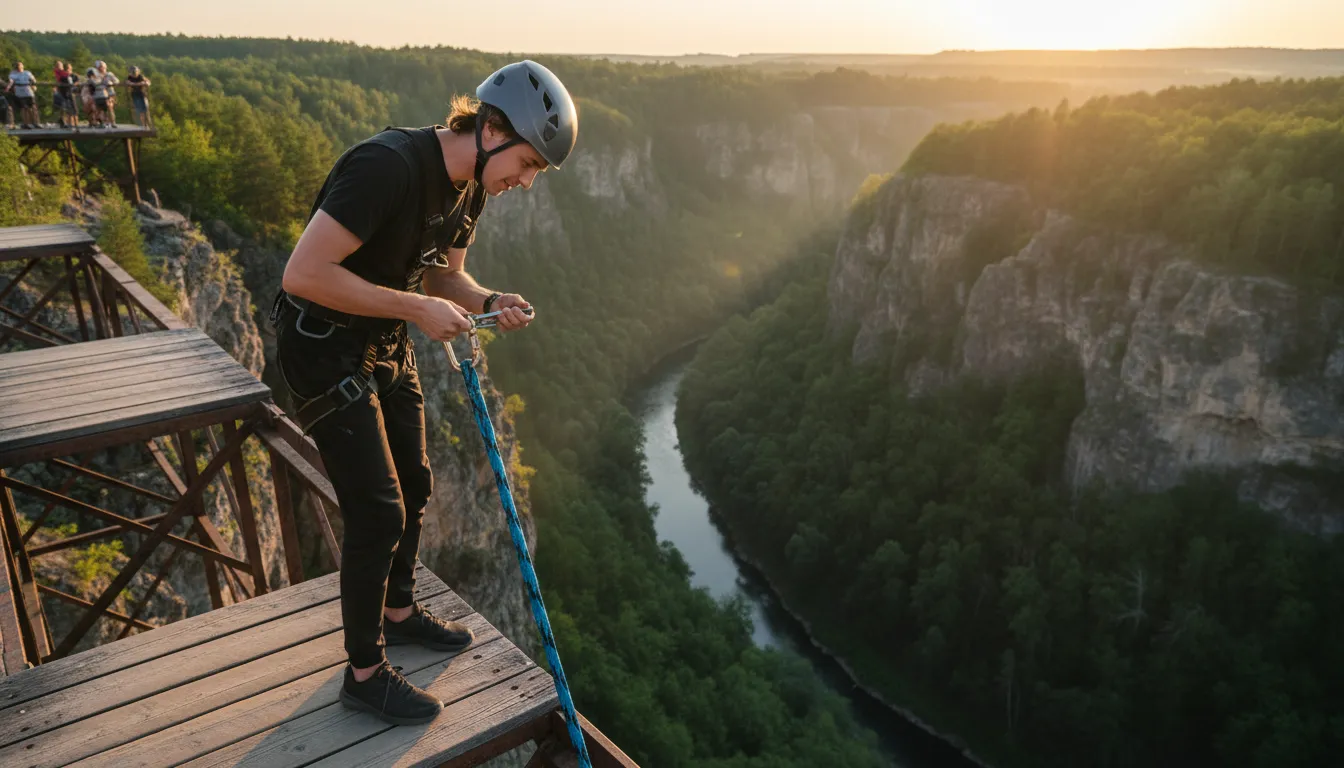 Hình minh họa cho bungee: Elastic cord used for jumping from heights.