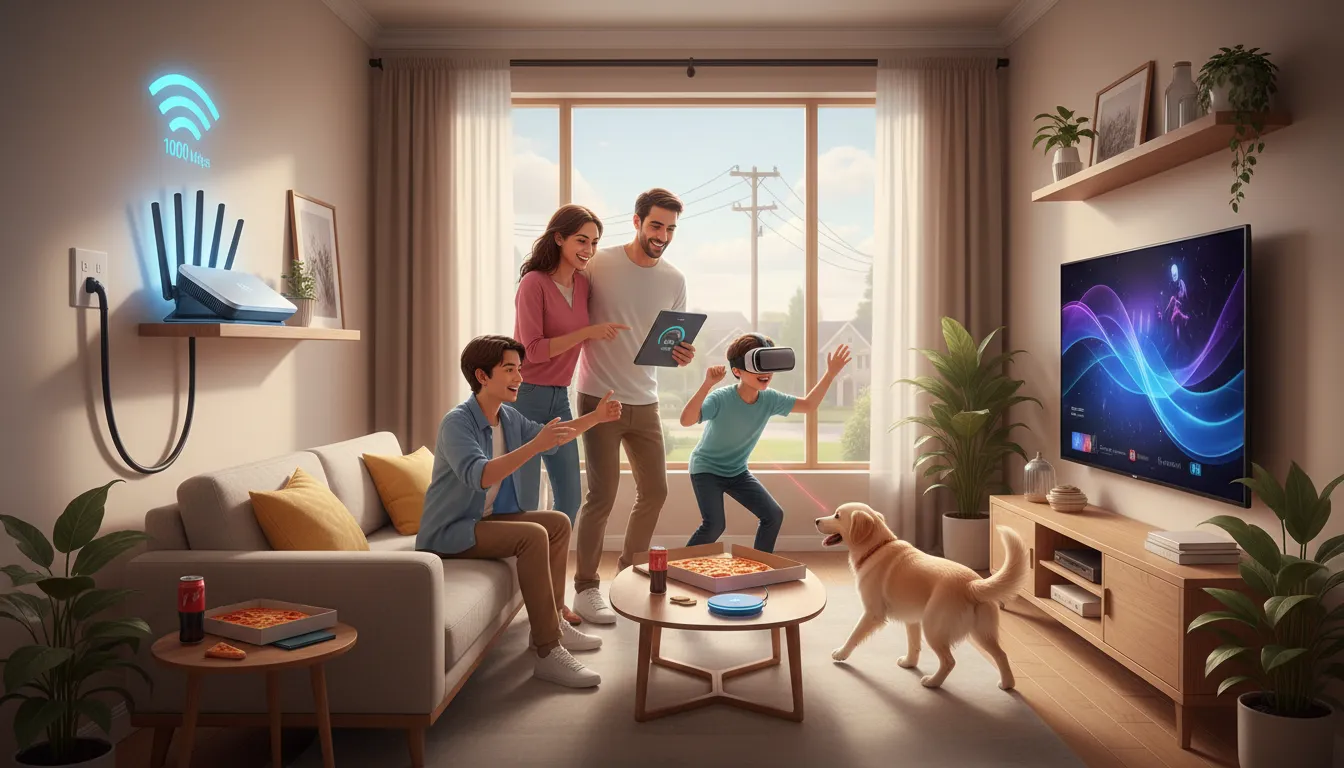 Ilustrasi gigabit: A unit of digital information equal to one billion bits.
