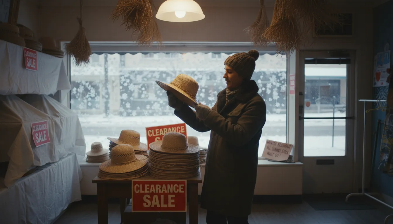 buy straw hats in winter 的插图：buy things when they are cheap and out of season