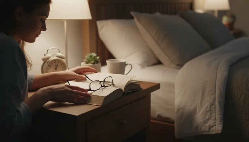 Illustration of nightstand: A small table beside a bed for items.
