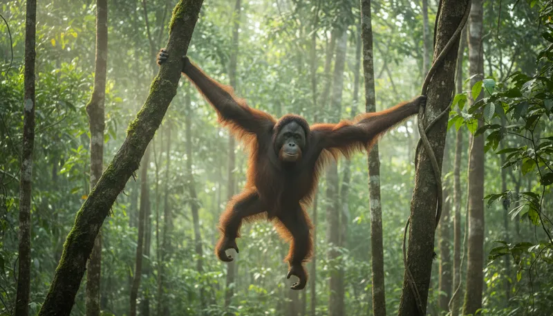 Illustration of orangutan: A large, tree-dwelling ape native to Indonesia.