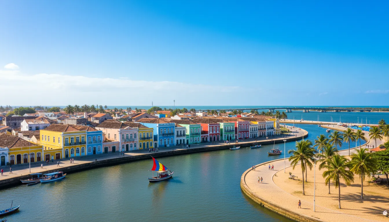 Recife 일러스트: A coastal city in Brazil with canals.