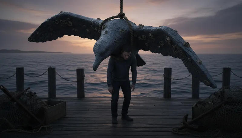 Illustration of albatross around one's neck: A burden that causes ongoing trouble.