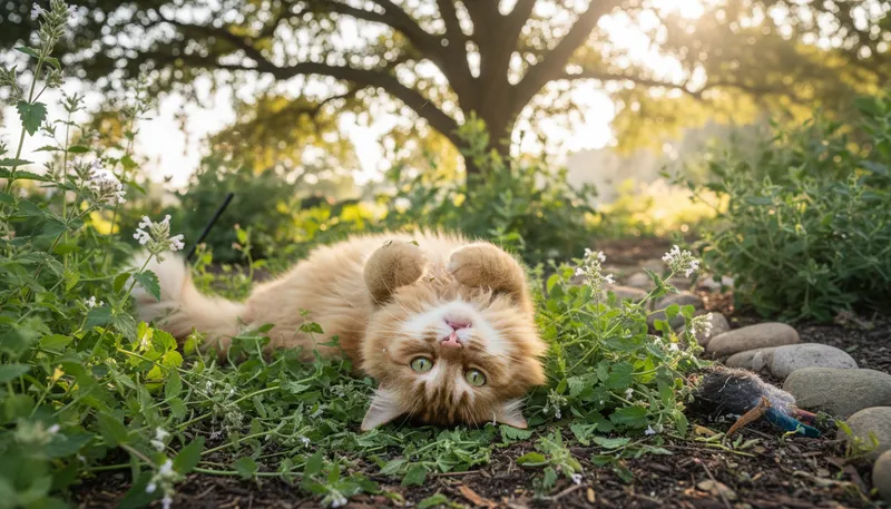 Illustration of catnip: A herb that attracts cats and induces excitement.