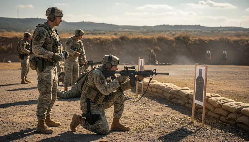 Illustration of gunnery: The art or practice of using guns.